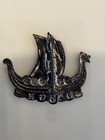 Vintage Norway Viking Ship Lapel Pin     Norwegian Flag Sail Norse Longship - Pin