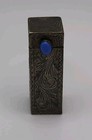 Vintage 800 Silver Blue Stone Etched Floral Swirl Pop Up Mirror Lipstick Case 
