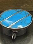Vintage Taxco Mexico Sterling Hinged With Clasp Pill Trinket Box Turquoise Top