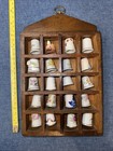 Vintage Porcelain Thimble Collection With Wooden Wall Display Case - Set Of 20