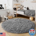 3 x3  Grey Round Rug For Bedroom  Ultra Soft Fluffy Circle Rug For Kid