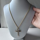 Vintage Gold Tone Modernist Brutalist Cross Crucifix Pendant Necklace Catholic