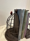 Rustic Metal Bird Cage With Red Birds Bookends Set 2  Heavy 3 3 Lbs Cardinals