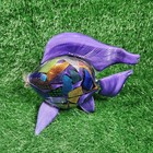 Blown Art Glass Fish Sculpture Figurine Dichroic Mosaic Purple Teal Nautical