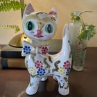 Mcm Vintage Ceramic Cat Kitty Figurine Flowers Bow Tie Whimsical