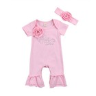 Newborn Infant Baby Girl Pink Romper Bodysuit Headband Outfit Clothes
