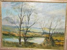 Impressionist Oil Painting River Landscape Trees Signed