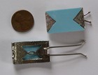 Vintage Retro 1970 s 2 Silver Metal  plastic Barrette Barrettes Dead Stock Blue 