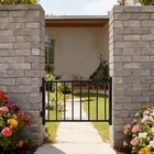 Iron Garden Gate Fence Door  Vertical Bar Railing For Yard Security Pet Barrier