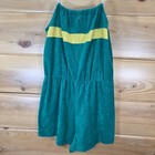 Vtg Terry Cloth Romper Shorts 70s Women Medium Green Stripe Distress Read