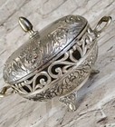 Vintage Ornate Silver Plated Small Dish Bowl Footed Handles Cover Lid