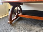 Mid-century Solid Oak Wagon Wheel Coffee Table     Rustic Western Style