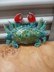 Ceramic 8  Blue Crab With Wall Hanging Hooks