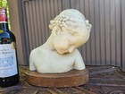 Antique 19thc Rare Wax Bust Girl Bust Sculpture On Wood Base Art Deco 1930