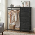 Bedroom 6-drawer Fabric Dresser With Charging Station hanging Rack led Lights