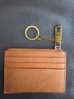 Margot New York Tan Leather Zip Card Holder Wallet With Key Ring Chain