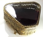Vintage 1950 s Matson Beveled Glass Gold Filigree Jewelry Box With Glass Lid 