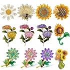 Rhinestone Crystal Daisy Sunflower Plant Bouquet Enamel Brooch Pin Party Women