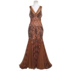 Sz 14 Vintage 90s Y2k Boho Fairy Glam Beaded Mermaid Formal Gown Brown