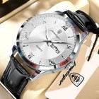Poedagar Men s Leather Quartz Watch Luminous Waterproof Business Wristwatch