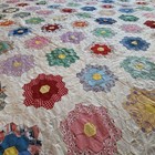 Vintage C 1930s Grandmother   s Flower Garden Quilt Top Hand Pieced Feedsack 91x76