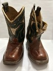 Vintage 1950 s Custom Made Childs Brown Green Inlay Western Cowboy Boots