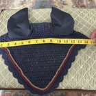 Crochet Horse Bonnet For Under Bridle At In Navy With Tan And Burgundy Cord