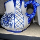Vintage Gzhel Blue gold white Russian Antique Porcelain Floral Tea Cup Hand Made
