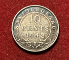 Newfoundland 10 Cents 1942 C Silver Coin Km 20 T9025