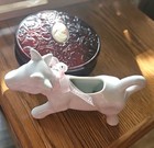 Lot Of 2 Vintage Vanity Shelf Decor Pier 1 Ceramic Cow   Powder Jar Collectible