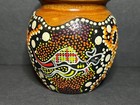 Valdo Signed Australian Aboriginal Style Dot Art Kangaroo Wooden Vase 3 5 
