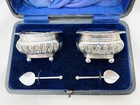 Cased Pair Of Sterling Silver Salt Cellars And Spoons -  J Deakin   Sons    