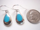 Blue Turquoise Teardrop With Silver Border 925 Sterling Silver Dangle Earrings 