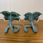 Vintage Art Glass Flower 4 Petal Italy Long Stem Stand Swirl Twisted Curly Blue 