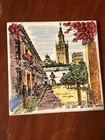 Hand Painted Vintage Ceramic Tile Seville  Spain Geralda Bell Tower 4 5x4 5