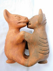 Vintage Mexican Clay Pottery Dancing Colima Dogs 8  H Handmade Mexico