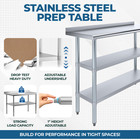 Commercial Kitchen Work Table Nsf Stainless Steel W  Backsplash   2 Shelves