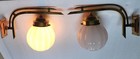 Pair Vintage Art Deco Brass Milk Glass Shad Wall Fixture Sconces Ship Light Lamp