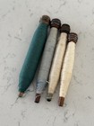 Lot Of 4 Wooden Thread Spools bobbins W  General Sewing Thread Green Gray