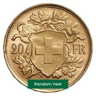 Swiss Gold 20 Francs Helvetia Coin Avg Circ - Random Year