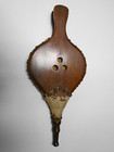 Vintage antique Chimney Fireplace Bellows Wood  Leather And Brass 16 1 2  Long