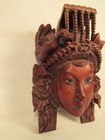 Vintage Highly Detailed Hand Carved Rosewood Asian Female Face Birds Headdress