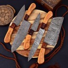 Handmade Damascus Steel Chef Knife Set Kitchen Knives - Olive Wood Rose Handle
