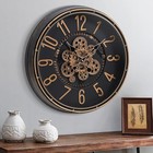 Large Wall Clock With Moving Gear  20 Inch Antique Bronze - Arabic Numerals