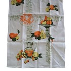 Vintage Linen Tea Towel Fruit Print Cream Orange Green Kitchen 28x14
