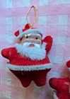 2 Mini Flocked Blow Mold Christmas Fat Santa Jolly Ornaments Japan Mcm Vintage