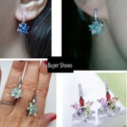 Fashion Silver Plated Multicolor Cubic Zircon Flower Drop Earrings Women Jewelry