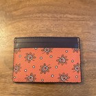 Coach Leather Card Holder Card Case Orange Brown Heart Print  Women s
