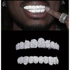Solid Bling Silver Simulated Diamonds Custom Grillz Teeth Top Bottom Set Hiphop