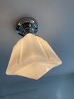Antique Vintage Art Deco Ceiling Chandelier Light Fixture Schoolhouse Milk Glass
